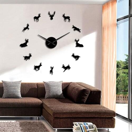 3D DIY Deer Head Wall Clock Woodland Deer Hunter Modern Deer Antler Wall Clock Acrylic Mirror Effect Animals Home Decoration