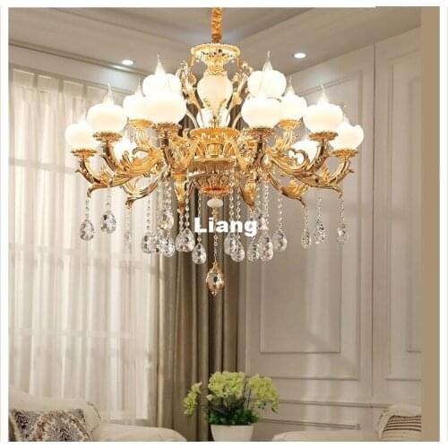 Free Shipping Zinc Alloy European Chandelier Lustre Jade K9 Golden Crystal Chandeliers Lighting Living Room LED Home Decoration