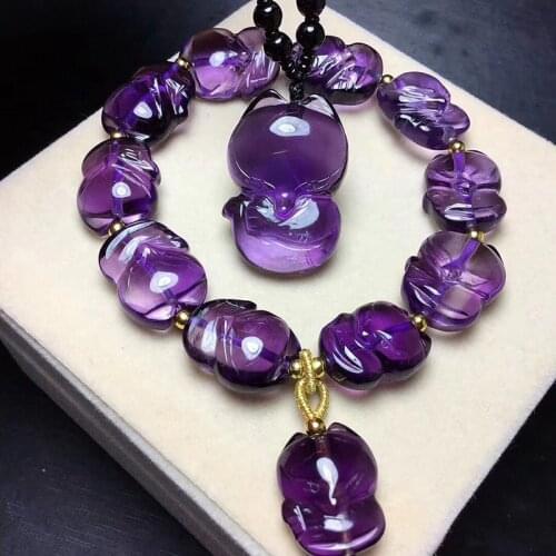 Fine Purple Natural Crystal Bracelet Hand Carved Fengshui Fox Bead Bracelet Luck for Women Safe Amulet Crystal Bracelet Jewelry