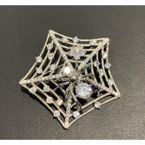 Spider and spider web brooch insect copper with cubic zircon unisex jewelry fashion jewelry for men & women decoration for coat