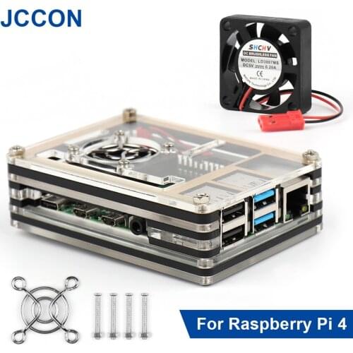 For Raspberry Pi 4B Acrylic Transparent Clear 9 Layers Case with Cooling Fan Heatsink Screwdriver For Raspberry Pi 4B