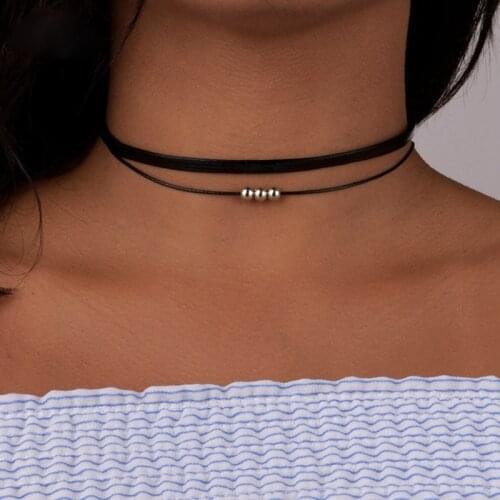 Double Layer Choker Bead Adjustable Choker Collar Necklace Simple Collar Choker Velvet Choker Clavicle Necklace Jewellery