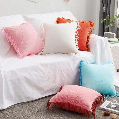 Cotton Knitted Solid Throw Pillow 45x45cm Pillow Cushion Car Travel Office Sofa Home Furnishing Soft Ivory Orange Pillow Case