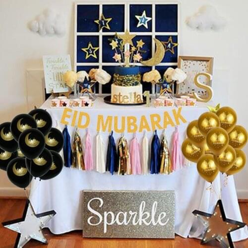 EID MUBARAK Decorations for Home Paper Banner Bunting Moon Star Balloons Islam Muslim Event Party Supplies Ramadan Kareem Decor