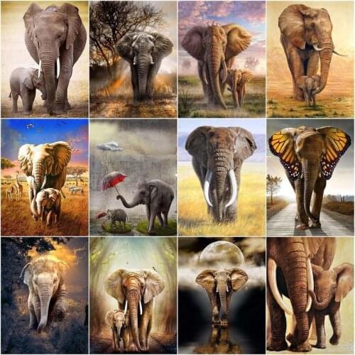 CHENISTORY Painting By Numbers Africa Elephant Animal Picture Paint On Canvas Living Room Decoration Acrylic Artcraft 40x50cm