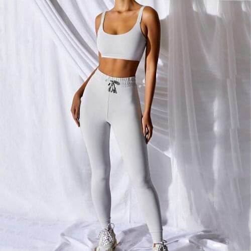 Fashion Solid Color Women Two Piece Set Tank Crop Top and Leggings Matching Set Sportswear Ladies Fitness 2pcs Activewear