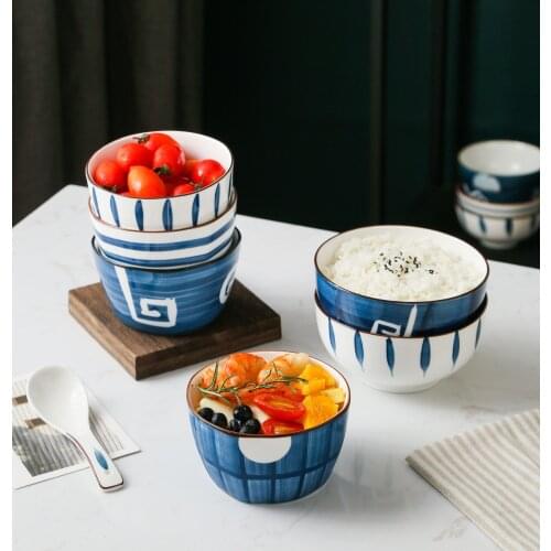 Creative ceramic Japanese style hand-painted bowl underglaze color Rice Bowl dessert bowl fruit salad bowl household soup bowl