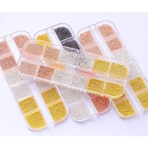 12 Grids 3D Metal Charm Stainless Steel Circle Bead nail art decorations DIY Caviar Beads Manicure Fake Nails Accessoires