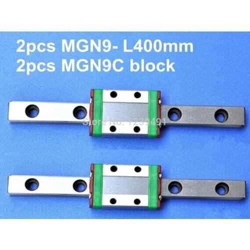 2pcs 9mm linear rail guide MGN9 400mm with 2pcs mini MGN9C linear block