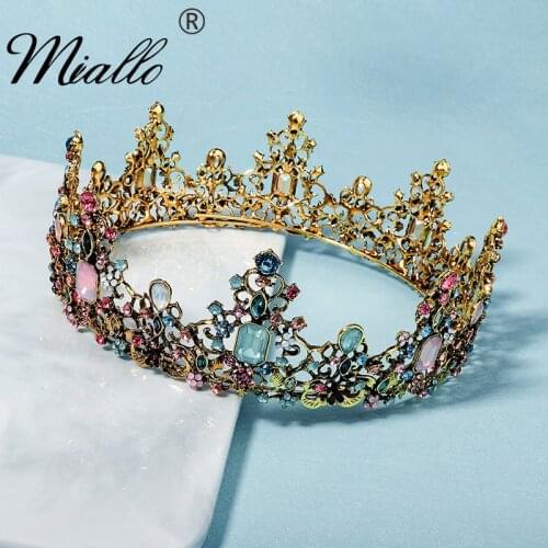 Miallo Crystal Tiaras and Crowns for Women Rhinestone Ancient Gold Color Flower Crown Hair Jewelry Party Prom Headpiece Gifts