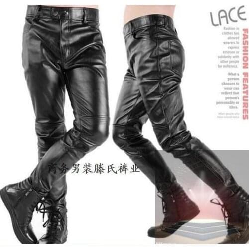 2020 zipper teenage high waist motorcycle faux leather pants men trousers pu pants for men personality black pantalon homme