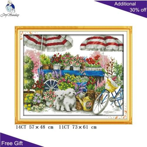 Joy Sunday Flower Shop Needlepoints F856 14CT 11CT Counted and Stamped Home Decor Sunny Flower Shop Embroidery Cross Stitch Kits