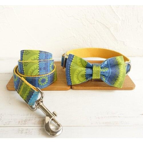 Soft dog collar leash set the folk Yellow free engrave adjustable pet necklace decorations with bow tie puppy straps 5 sizes