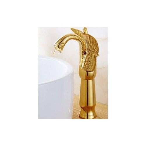 New heightening gold-plated high swan faucet arched design luxury above counter basin hot and cold water faucet