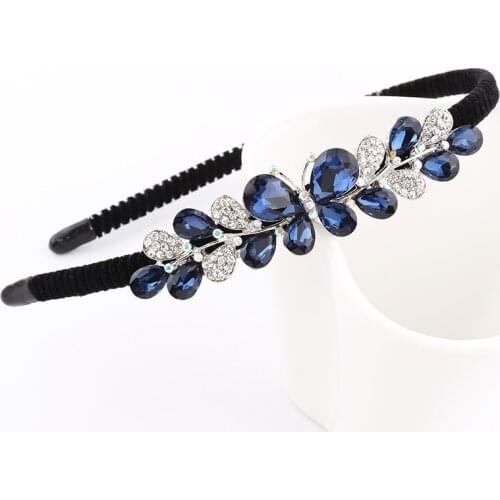 Alloy Rhinestone Bow Flower Butterfly Headband Cute Girls kids Women Blue Festival Fashion Hair Accessories Beautiful Headdress