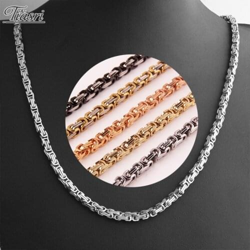 Tiasri 4mm Wholesale Byzantine Chain Mens Necklace Bracelet Collar Choker Stainless Steel Jewelry Accessories Friends Gifts