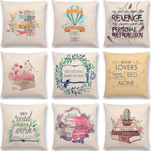 Pastel Decorative Letters Warm Words Reading Books Tea Coffee Travel Interesting Tale Love Cushion Cover Sofa Throw Pillow Case