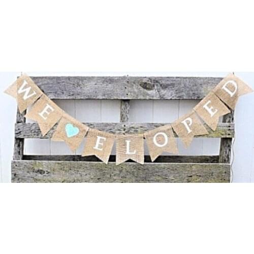 Personalized mint We Eloped wedding burlap Banners engagement Announcement Elopement sign party Buntings garlands Photo Prop