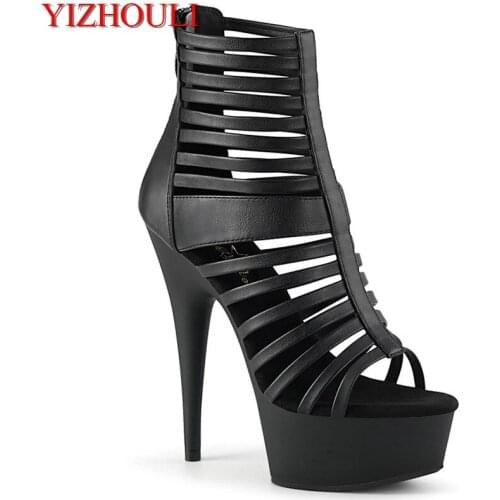 Sexy lace-up boots 15cm fashionable ankle boots, high heels 6in summer boots womens club hollowed-out upper ankle boots