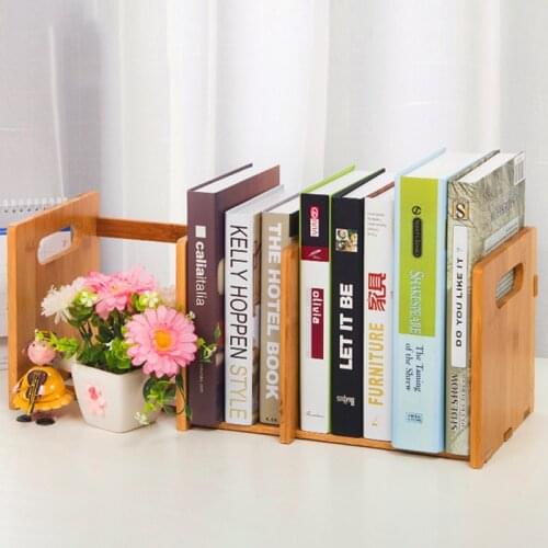Adjustable Wooden Bookshelf Bamboo Bookends Magazine File Holder Desk Organizer Office Decor furniture For Home Kids Bookcases