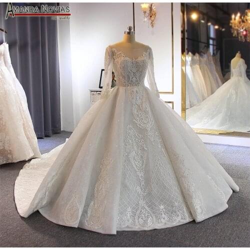 Long sleeves gelinlik wedding dress luxury 2019 custom order real work amanda novias