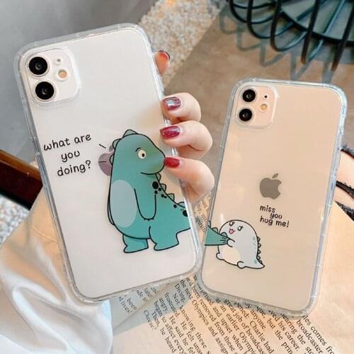 Luxury Cartoon Dinosaur Couple Phone Case for Iphone,Back Cover for Iphone 7 8 Xr 11 12 Pro Max