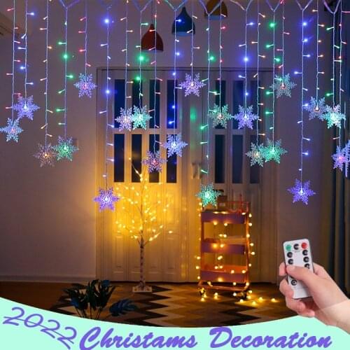 Christmas snowflakes LED 2021 Remote Control Garland Curtain Light Waterproof Holiday Party Connectable Wave Fairy Light 3.5M