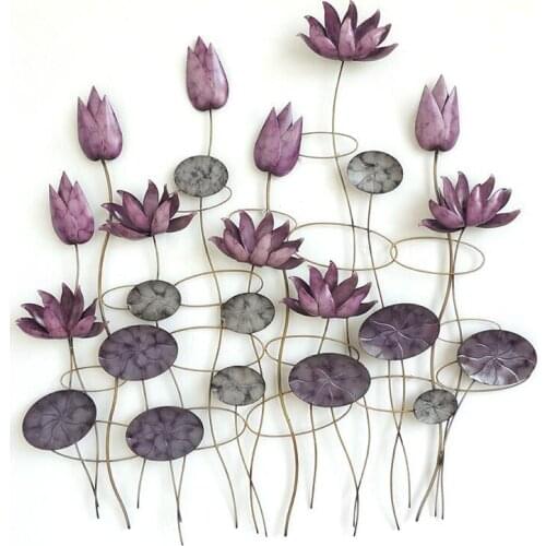 Modern Wrought Iron Lotus Wall Hangings Crafts Wall Decoration Home Livingroom Sofa Background 3D Wall Sticker Mural Ornaments