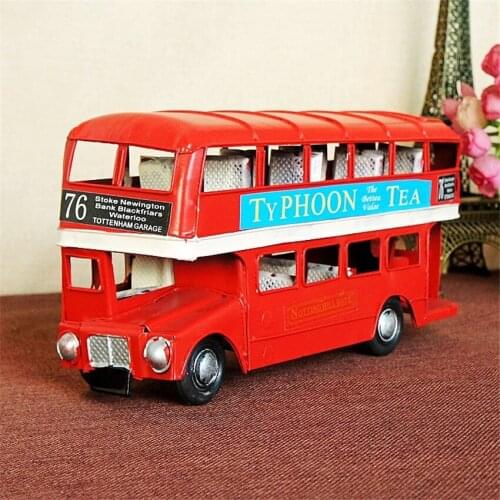Vintage metal car model London Double layer bus model Retro metal Bus model creative party gift car fashion home/pub decoration