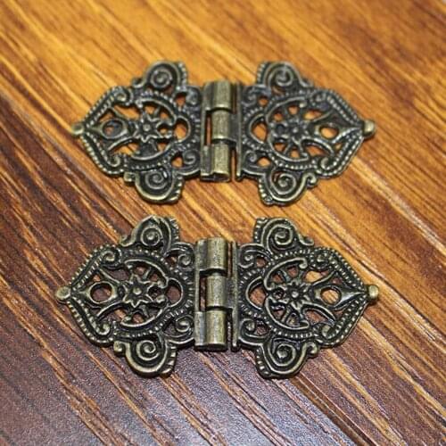 Vintage Alloy Hollow Flower Hinge,Chinese Furniture Hardware,Metal Hinges,Cabinet Door Butt Hinges For DIY Box,24*54mm,20Pcs