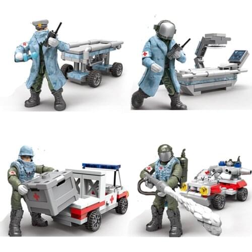 Military series battlefield rescue team nurse mini ambulance stretcher scene accessories Building Blocks Bricks Toys Gifts