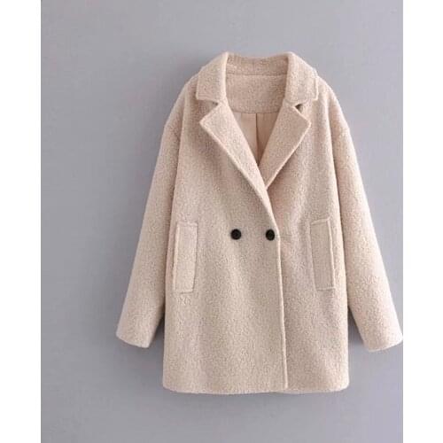 High Quality Spring Winter Womens Short Lamb Wool Single-button Mid-length Woolen Coat
