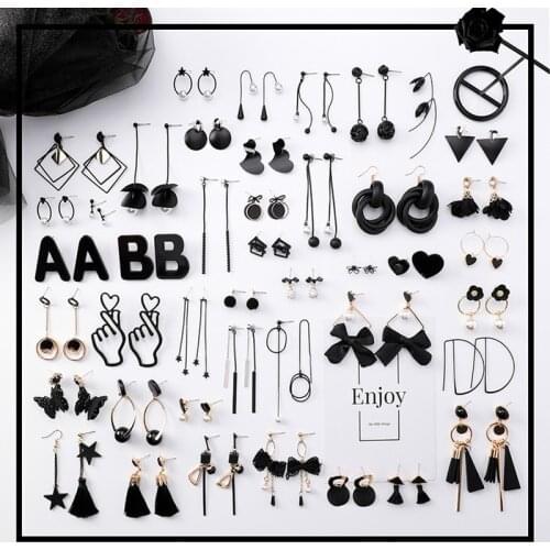 2019 New Korean Girl Earrings Black Geometry Tassel Drop Earrings for Women Fashion Cute Jewelry Accessories