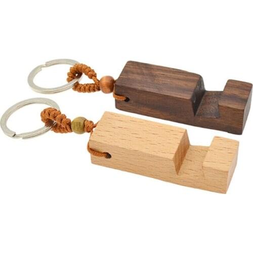 1PC Creative Lightweight Slim Design Wooden Mobile Phone Stand Holder Stand Pendant Keychain