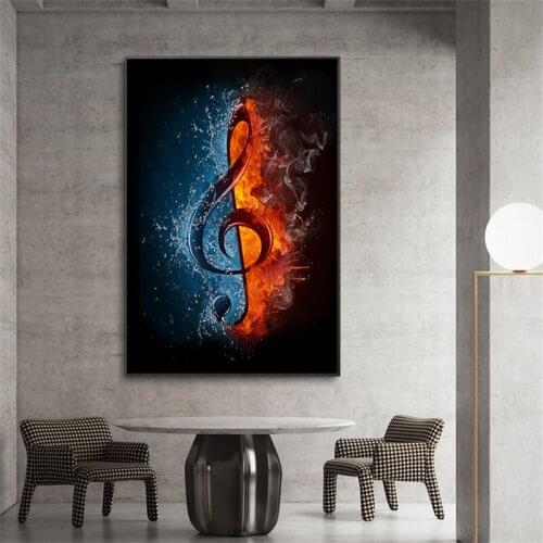 Abstract Water and Fire Music Note Canvas Painting Prints and Posters Cuadros Wall Art Pictures for Living Room Home Decoration