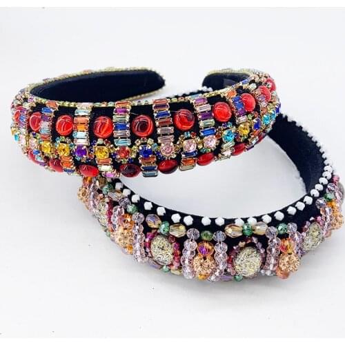 Handmade Baroque Hair Accessories,Luxurious Pink Crystal Bead Headband, Rhinestones, Women Headbands Crown For Wedding Party