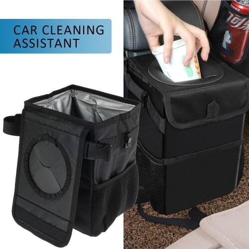 Car Bin Car Trash Can with Lid and Side Pockets Foldable Waterproof Car Storage Bag Van Accessory Car Boot Organiser Trash Bag