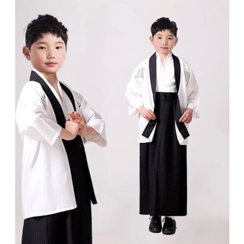 BALDAUREN Childrens Boys Novelty Japanese Kimono Samurai Traditional Costume Stage Performance Costume Set Hot Sale