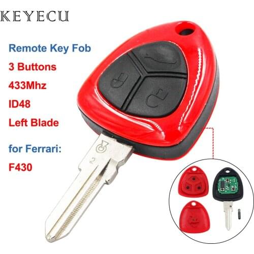 Keyecu Remote Car Key Fob 3 Buttons 433Mhz with ID48 Chip for Ferrari F430 2005 2006 2007 2008 2009 - No Logo, Left Blade