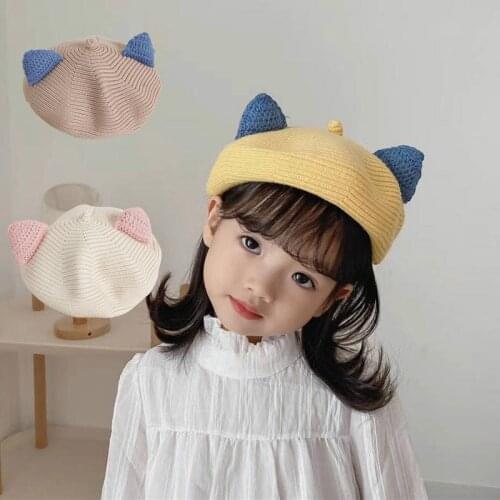 FOCUSNORM 2-6Y Baby Girls Cat Ear Knit Hats Solid Autumn Winter Fashion Beanies Caps 9 Colors