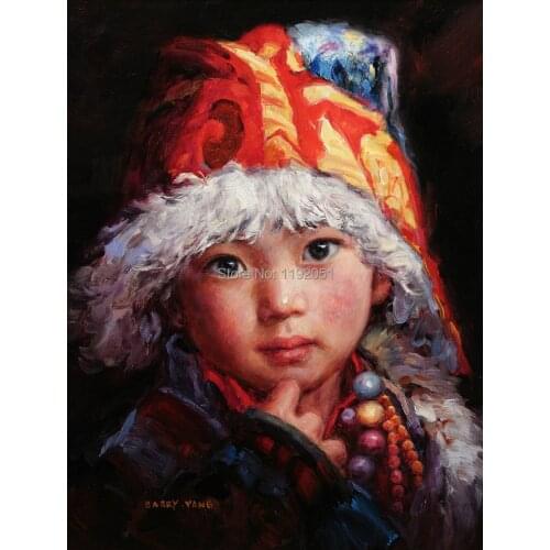 Canvas prints home decal portrait pictures modern art portrait of Chinese children with red hat figurative pictures oriental