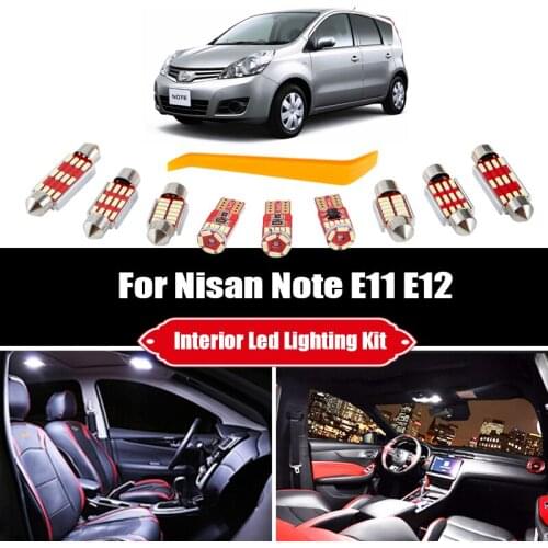 9pcs For 2006-2018 Nisan Note E11 E12 White Error Free LED Interior Bulbs Map Dome Reading Light License Plate Lamp Kit