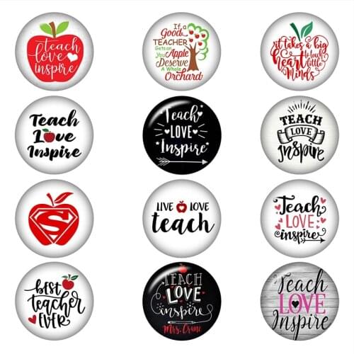 LOVE TEACH teacher Round photo glass cabochon demo flat back Making findings 12mm/18mm/20mm/25mm A6287