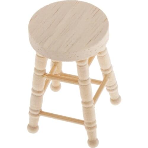 1/12 Dollhouse Miniature Kitchen Dining Round Stool Wooden Footstool Barstool