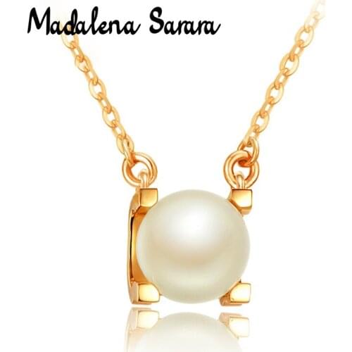 MADALENA SARARA 9mm Freshwater Pearl Natural White Perfect Round Simple 18K Gold Pendant Necklace