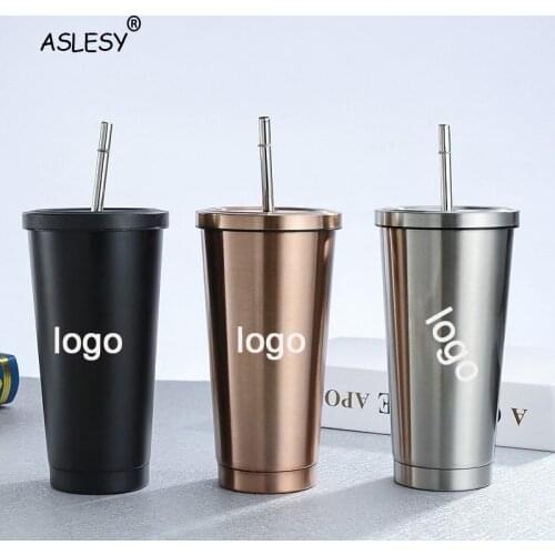 Stainless Steel Metal Coke Mug with Straw Lid 600Ml Double Wall Watermelon Cup Beer Mugs Holiday Souvenir Gift Candy Color
