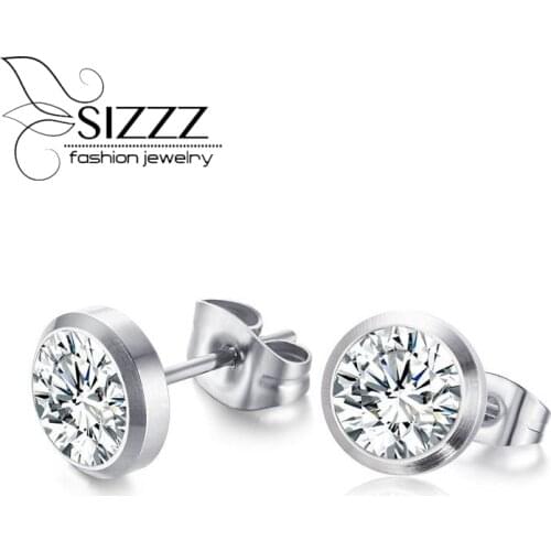 SIZZZ Fashion Wild Stud Earrings Women Jewelry 8MM Stainless Steel Zircon Earrings For Women