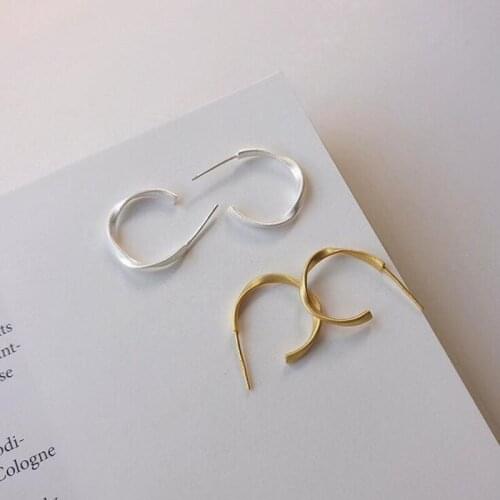 Real 925 Sterling Silver Hoop Earrings For Women Statement Korean Fashion Dumb Gold Gemetric Earring Fashion Jewelry Gifts