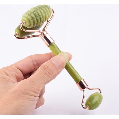 Jade Sawtooth Big Double Head Massage Roller Face Care Tool Natural Serpentine Body Eye Neck Healing Health Beauty Massager