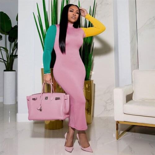 2021 Clothing New Fashion Popite WomenS Dress Long Slim With Color Matching Skirt